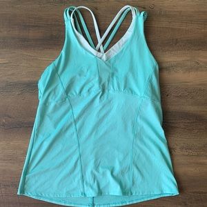 Lucky In Love athletic mint and white crisscross strap tank top L